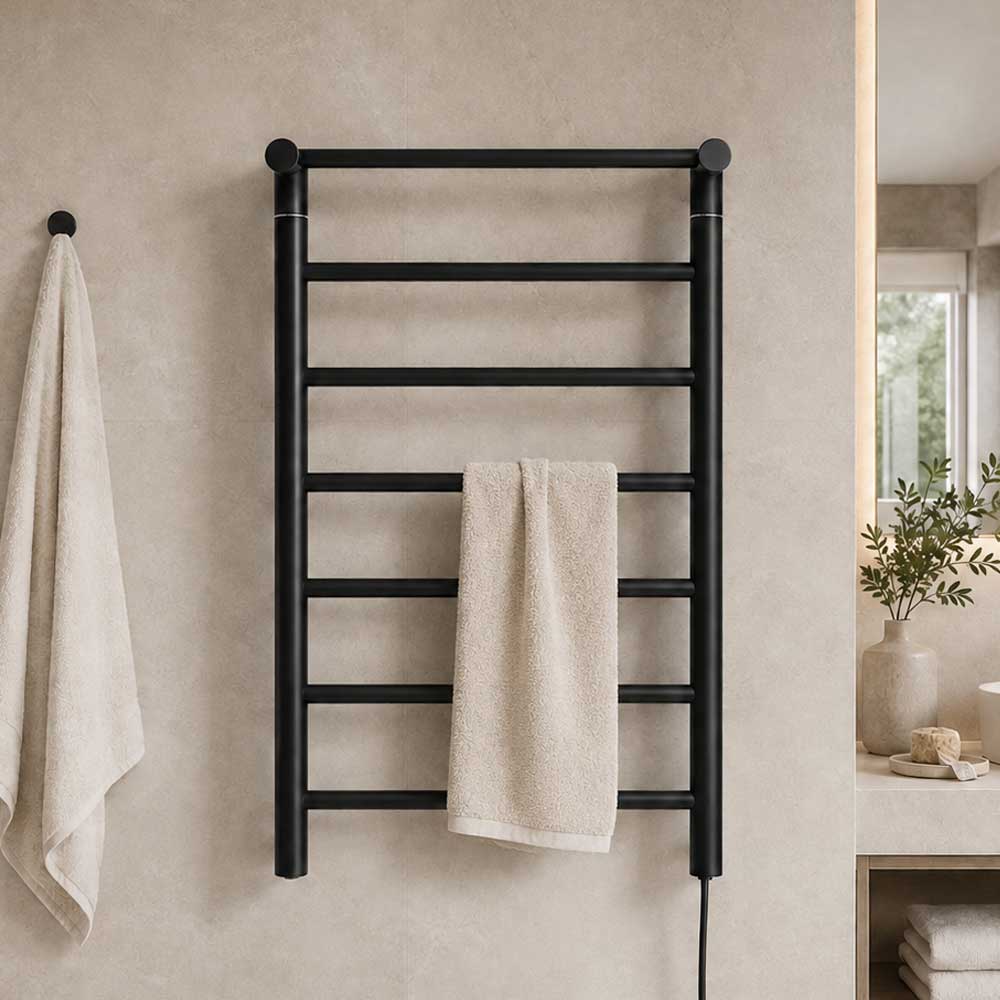 Secador de Toallas Eléctrico 7 Barras Negro Mate