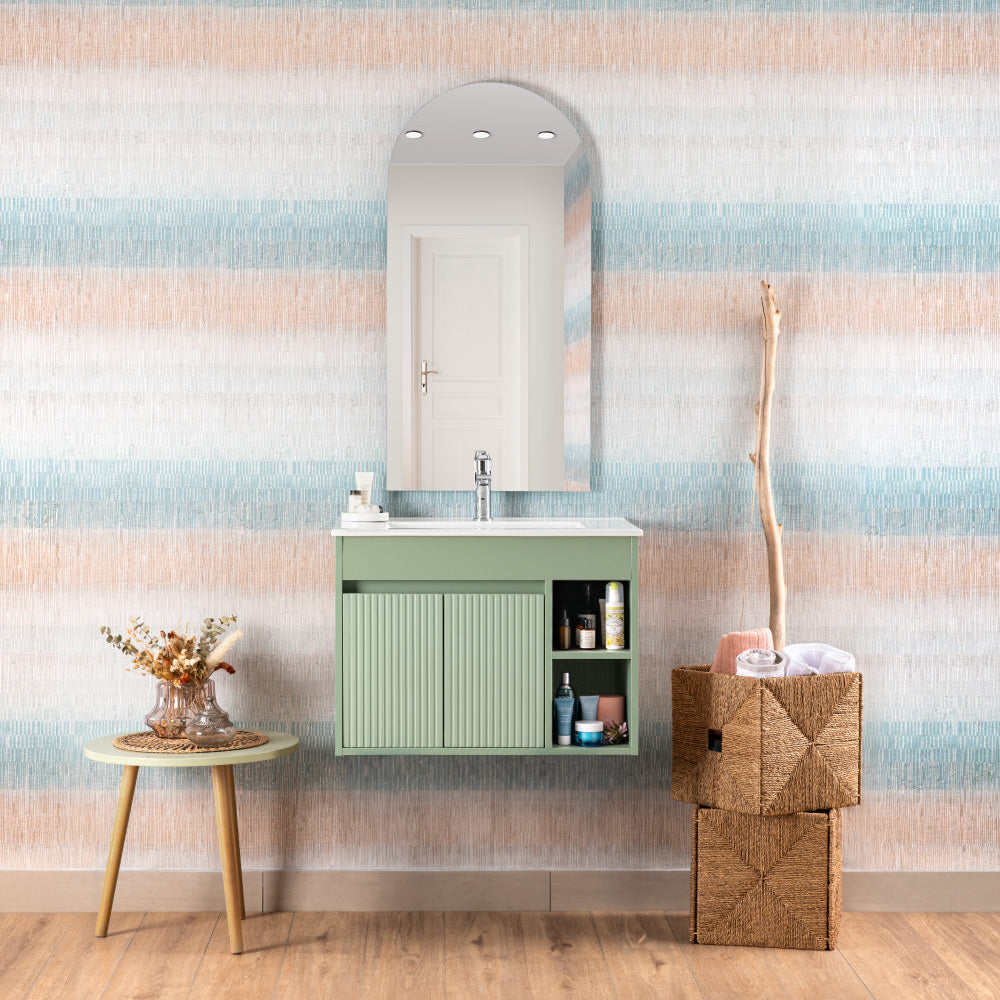 Mueble Vanitorio Lille Sage Green Texturado + Cubierta 70x46x50 cm
