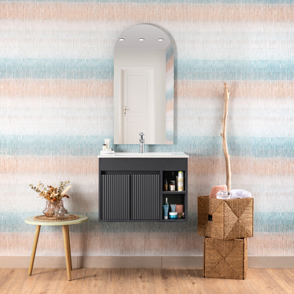 Mueble Vanitorio Lille Dark Grey Texturado + Cubierta 70x46x50 cm