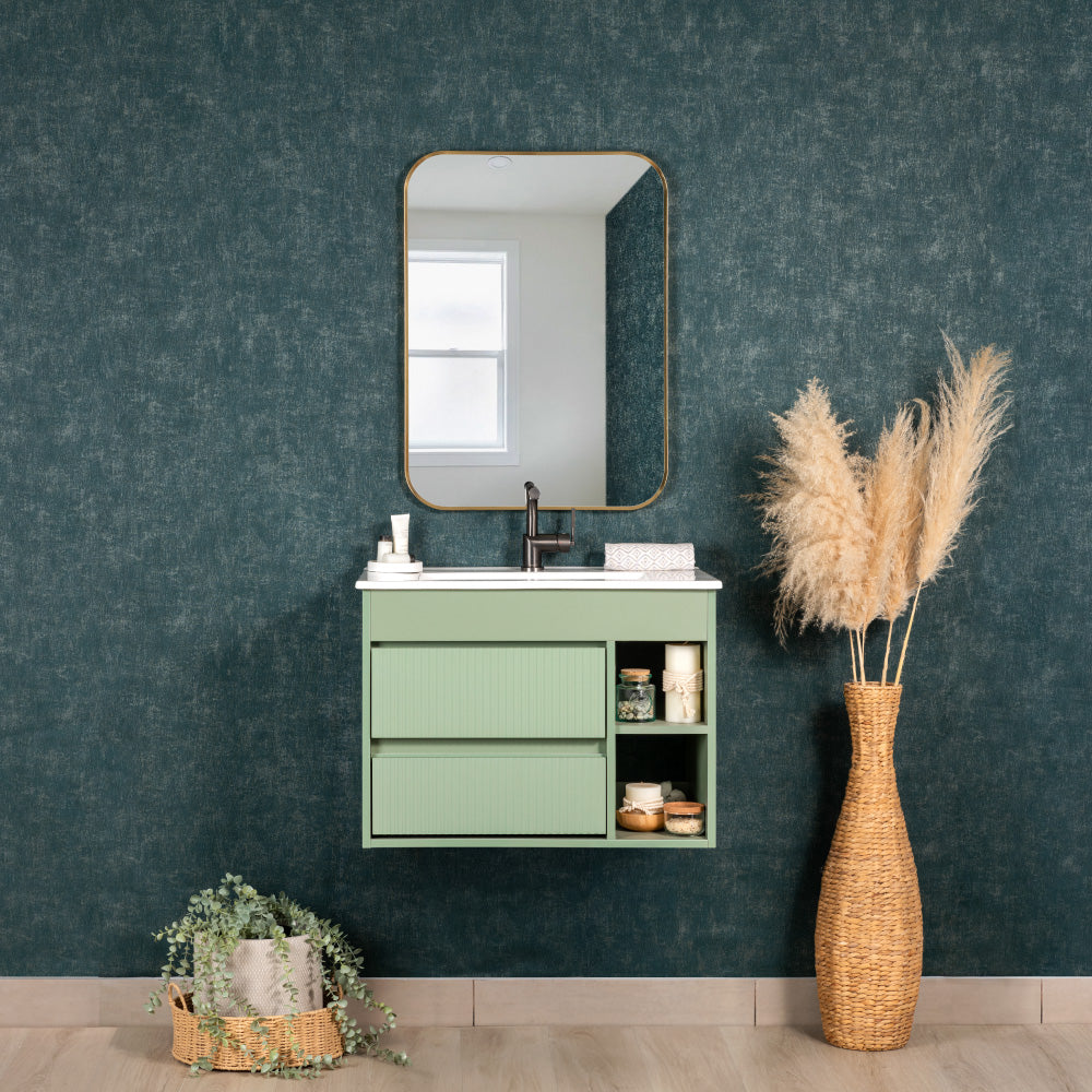 Mueble Vanitorio Paris Texturado Sage Green + Cubierta 70x46x50 cm