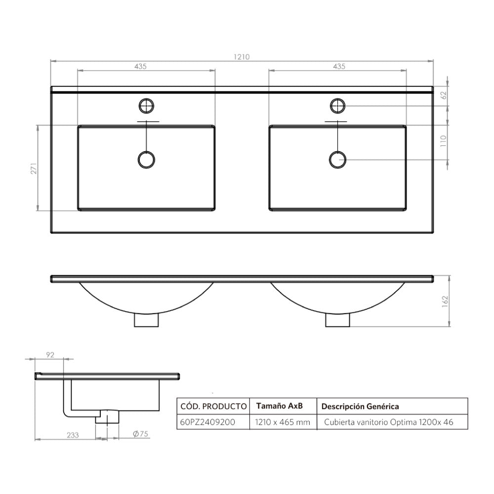 Mueble Vanitorio Sophie Lenga Texturado + Cubierta 120x46x50 cm