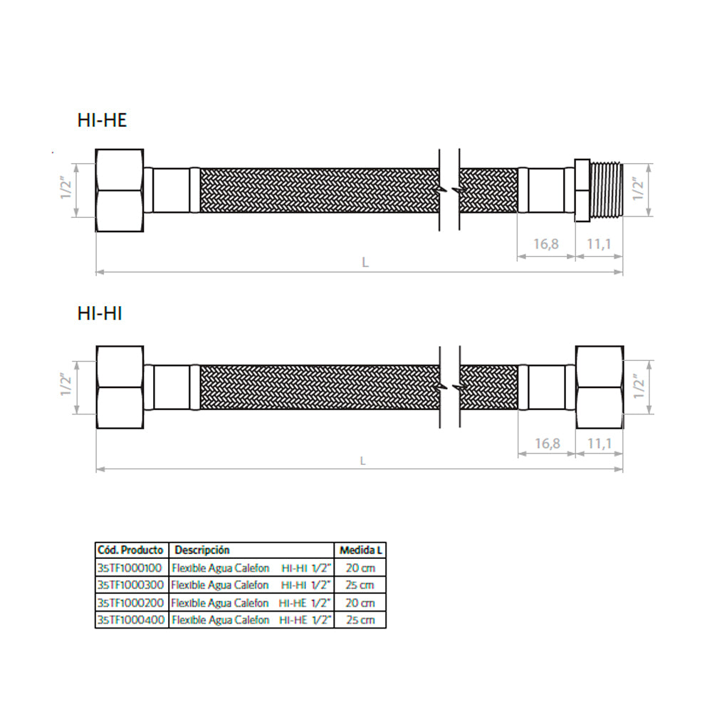 Flexible para Agua Calefon Hi-He 1/2" 20cm.