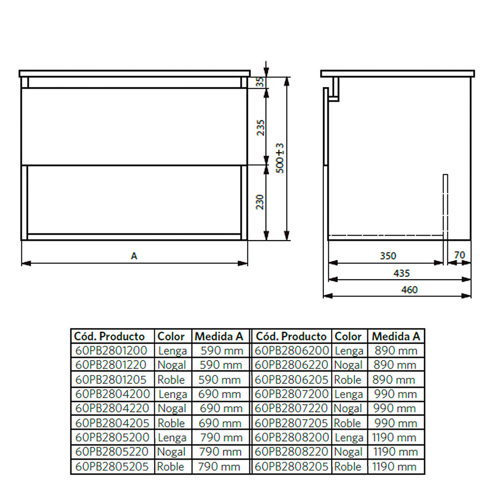 Mueble Vanitorio Completo 70 x 46 cm Belle Nogal