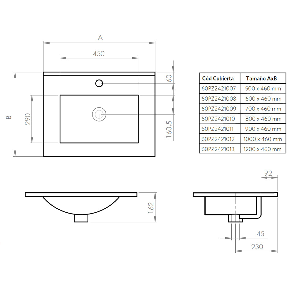 Mueble Vanitorio Zoé Ulmo + Cubierta 70x46x50 cm