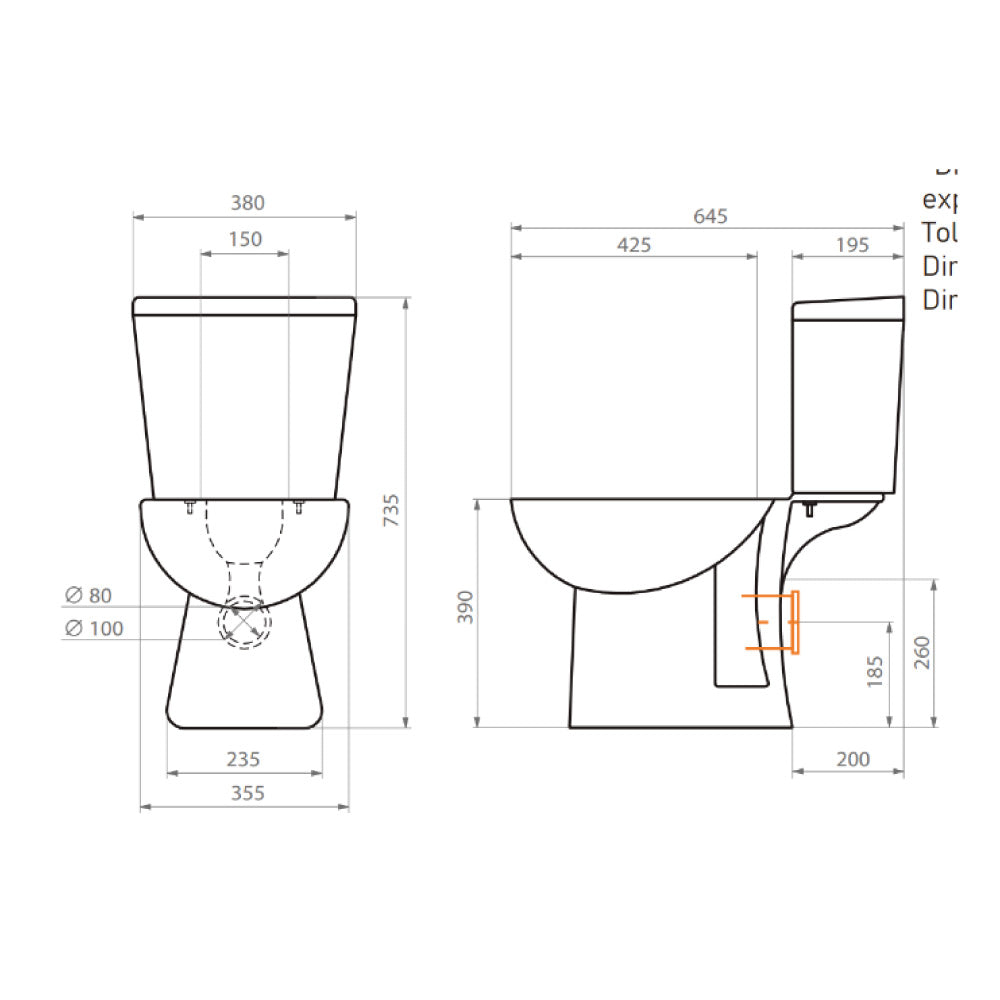 Sanitario Wc Descarga Muro 18 cm Two Piece Theos (Horizontal)