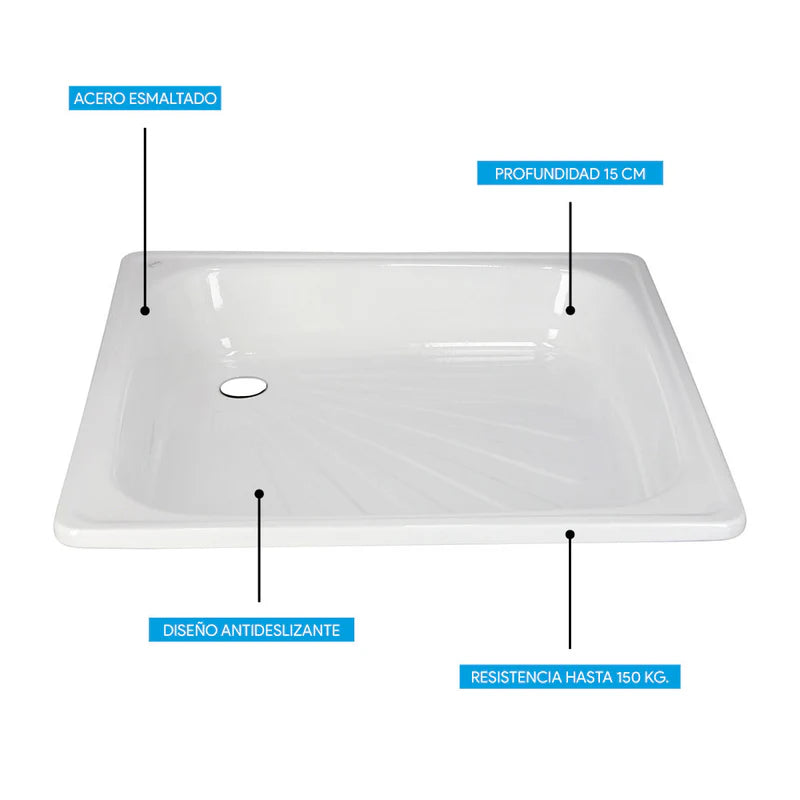 Receptáculo de Acero Esmaltado Atenas 80x80x15 cm sin Desagüe