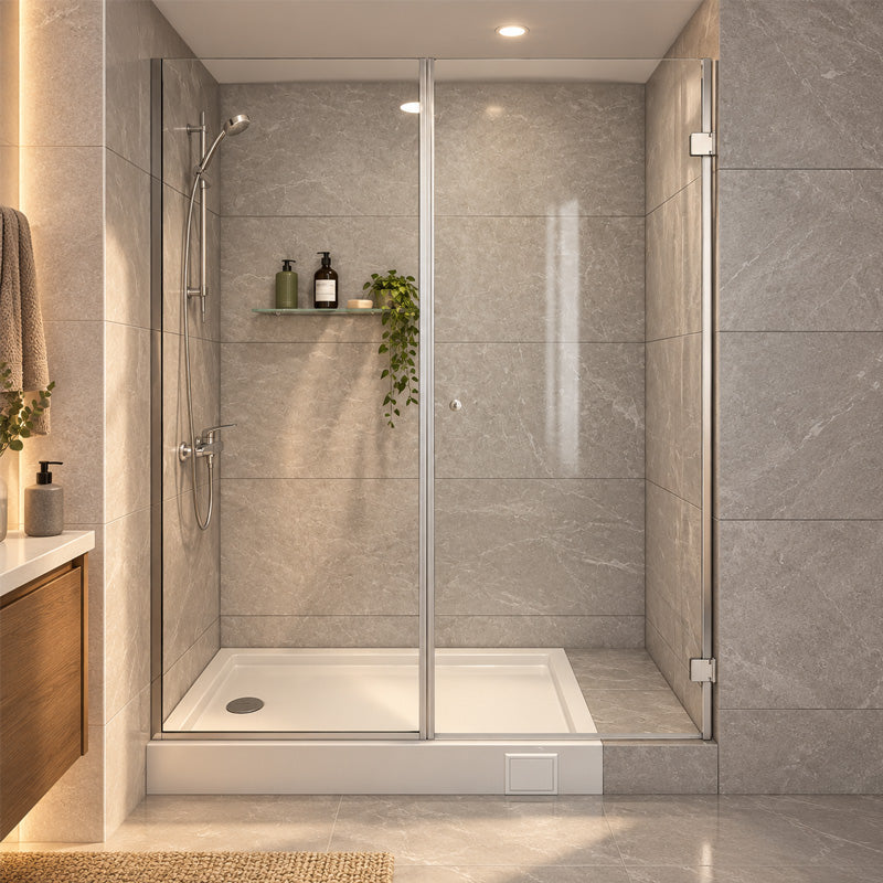 Mampara Abatible 160x185 cm Vidrio 8 mm Perfil Cromado