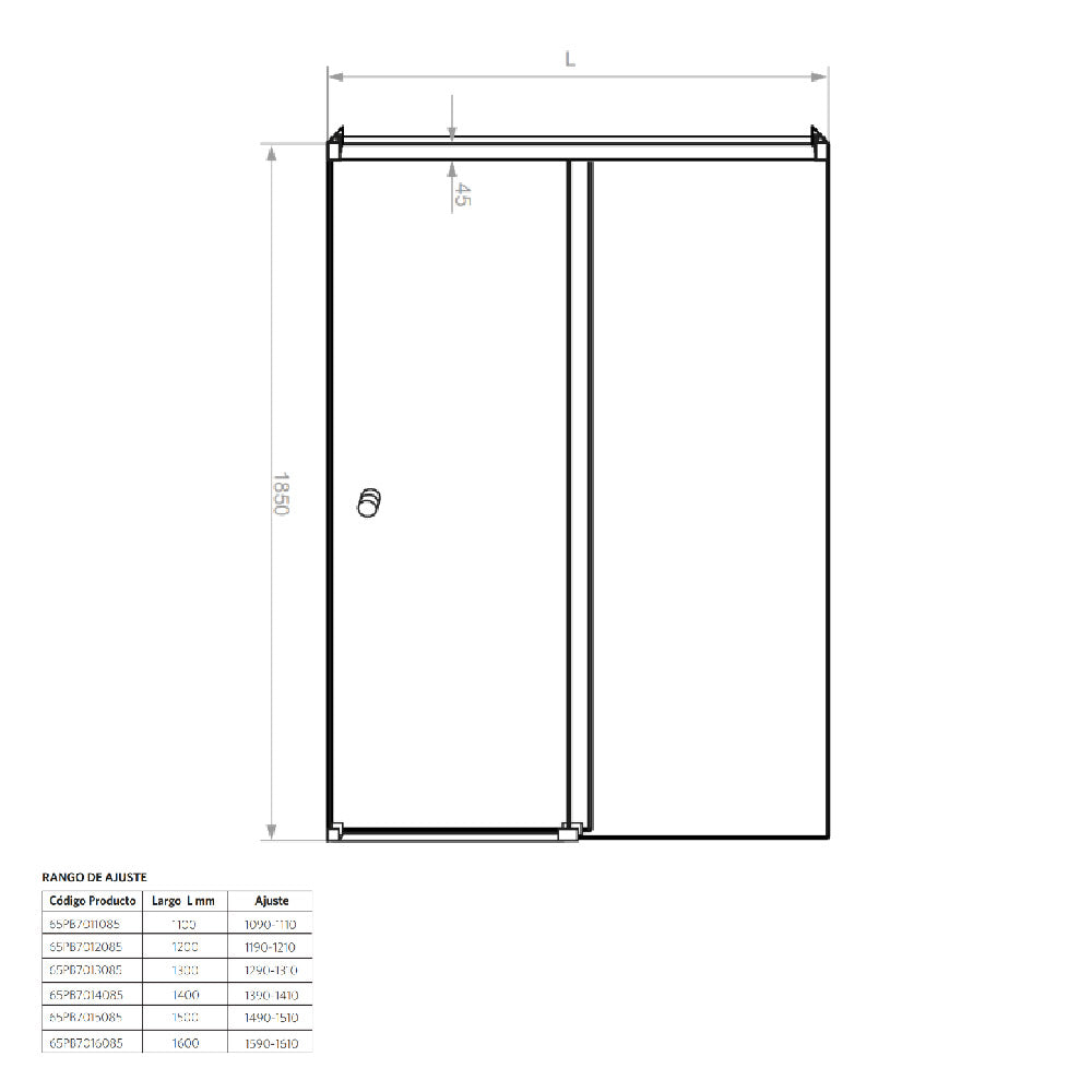 Mampara Corredera Agori 150x185 cm Ajustable ±2 Cromado