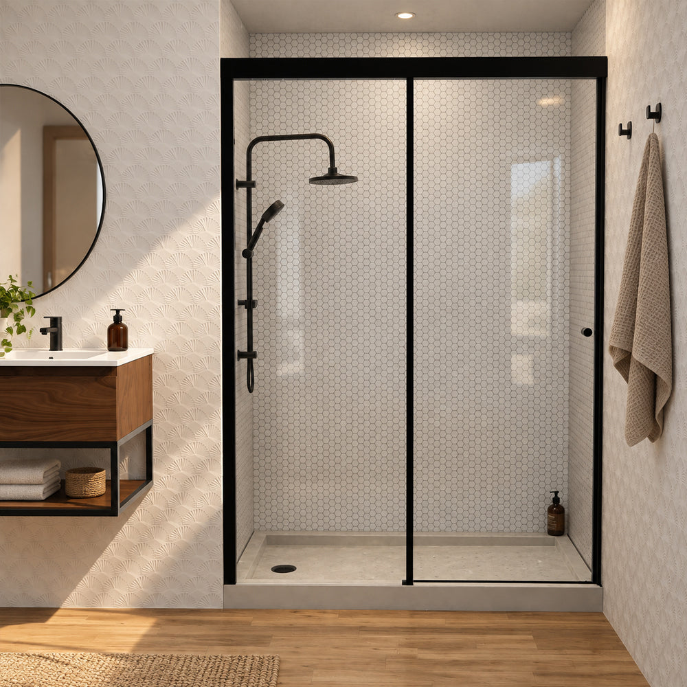 Mampara Corredera Hera 160x185 cm Negro Mate Ajustable ±3 cm