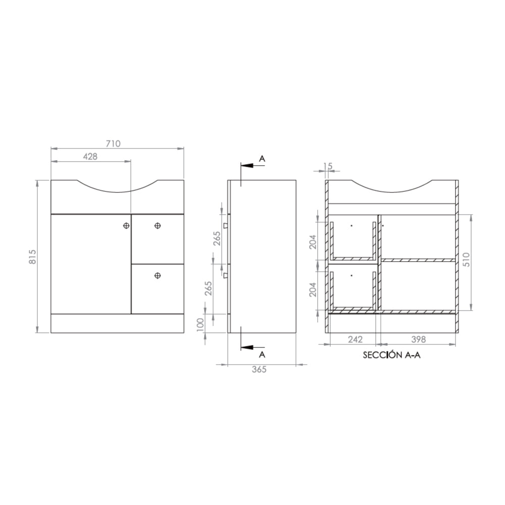 Mueble Vanitorio Adele Blanco + Cubierta 80x46x18 cm
