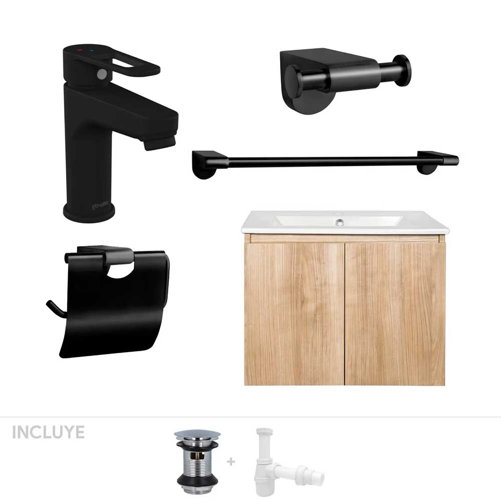 Pack Baño  Art Deco Nogal | Mueble + Giferías + Accesorios