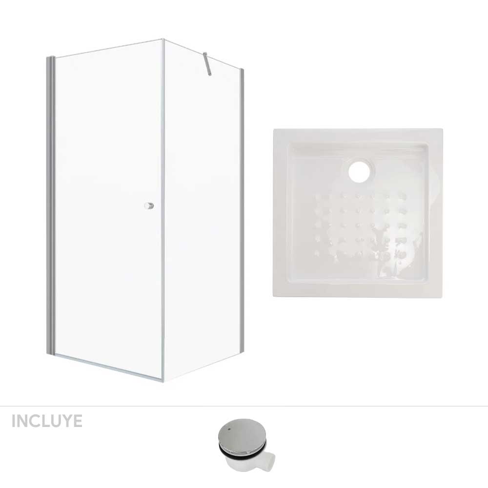 Pack Mampara Esquinera + Receptáculo Cuadradro 70x70 cm