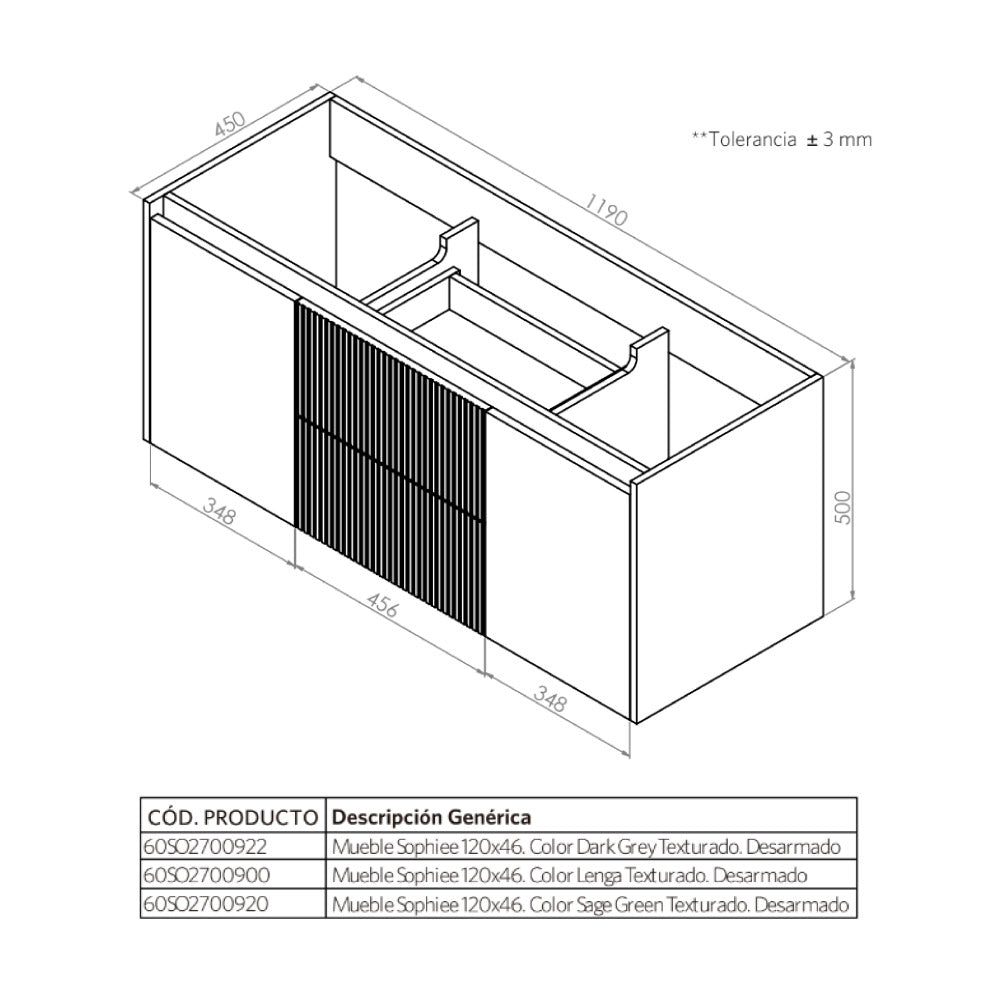 Mueble Vanitorio Sophie Texturado Lenga Texturado + Cubierta 120x46x50 cm