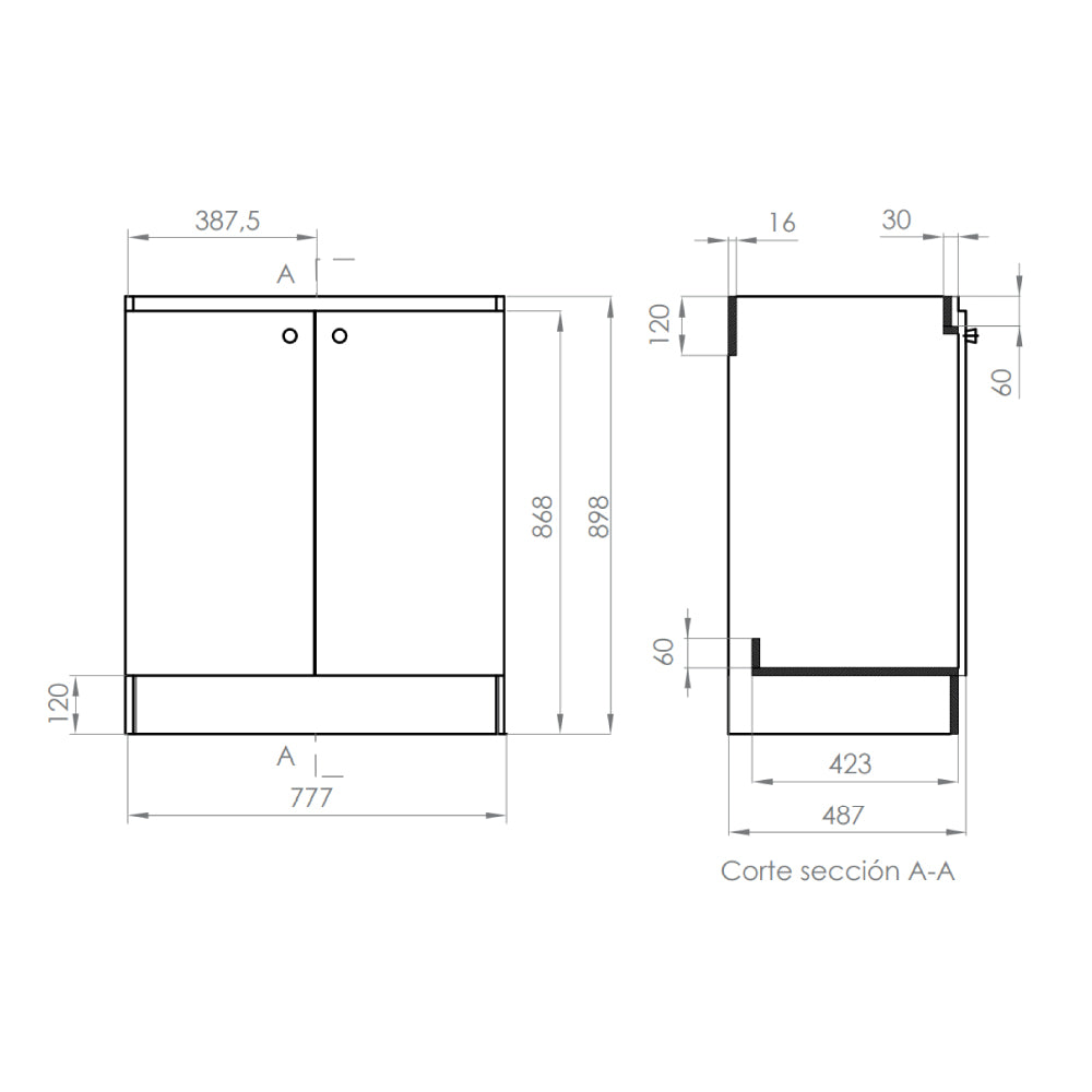 Mueble Cocina a piso 80x50x90 cm Lys