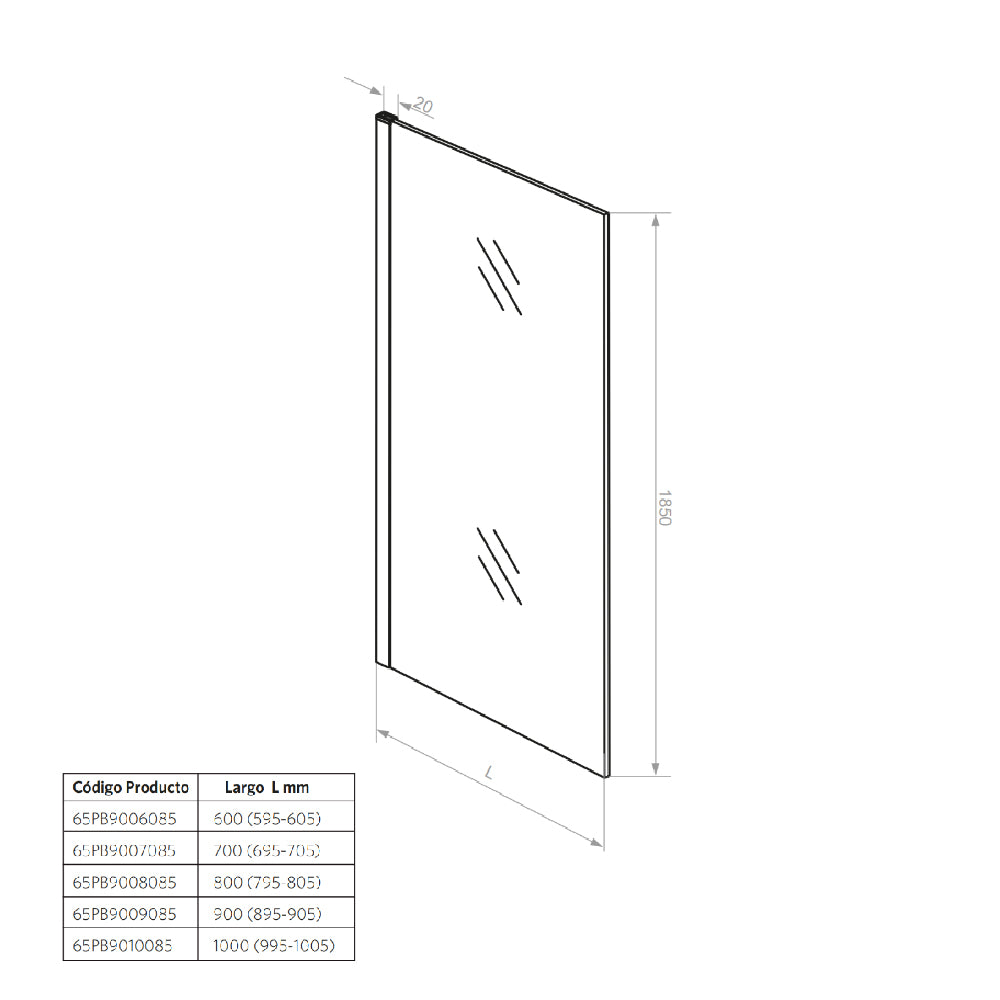 Mampara Fija Altura 185 cm Ajustable ±1 cm Cromado