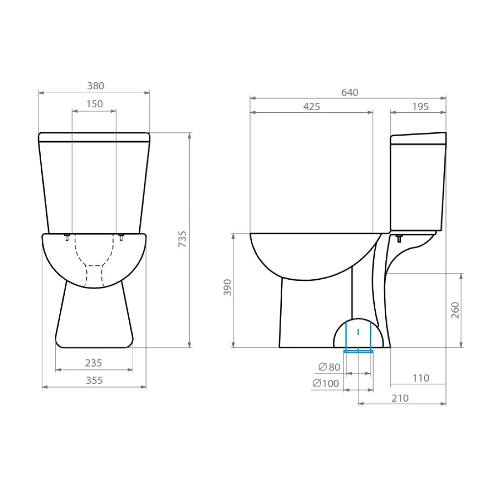 Sanitario Wc Descarga Piso 21 cm Two Piece Aura